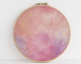 Peach Ametrine Odyssey(16&quot; x11”) GalaxyCross Stitch Fabric, Space Pattern Print,Night Sky, Dyed Effect Aida, Stars, Universe 14/16/18 Count