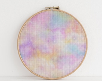 N*3 Enchanted Sky (16&quot; x11”) Pastel Pink, Lemon Blue & Lavender Printed Cross Stitch Fabric, 14/16/18 Count