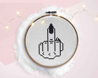 The Finger cross stitch kit for teenagers, beginner friendly modern DIY Letterbox gift, Subversive Swear Cuss Word Profanity