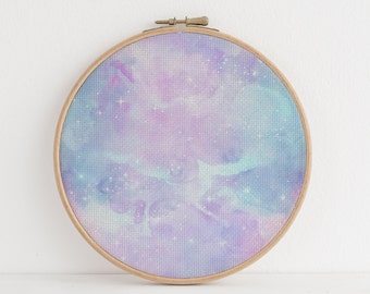 Moonstone Fairy Dust  (16&quot; x11”) Enchanted Fantasy Cross Stitch Fabric,  Mystical Pattern Print, Magic Sky, Dyed Effect Aida, 14/16/18 Count
