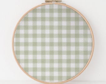 Sage Green Gingham Aida Fabric, Country Kitchen Cross Stitch Cloth, Patterned Needlework Canvas, 14ct 16ct 18ct 22ct 25ct
