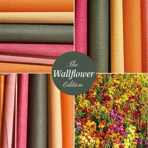 Mauerblümchen Bundle.  5 Bunte Bedruckte Kreuzstich Stoffe, Plus 1 Bonus Aida.  14 / 16 / 18 Ct Größe 9x9"