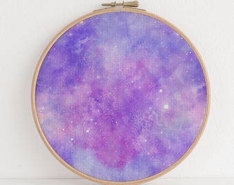 Purple Amethyst Odyssey(16" x11”) Galaxy Fabric, Space Pattern Print,Night Sky, Dyed Effect Aida, Stars, Universe 14/16/18 Count