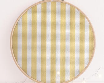 Yellow Candy Stripe Sunny Yellow Aida Fabric, Cross Stitch Cloth, Repeat Pattern Needlework Canvas, 14ct 16ct 18ct 22ct 25ct