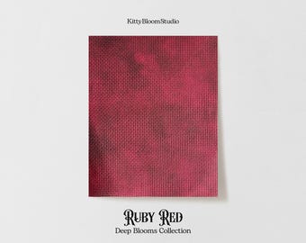 Ruby Red Aida Fabric. Deep Blooms Theme Cross Stitch Fabric. Abstract shades of red Jewel colours Dyed Effect Aida, 14-36 Ct available.