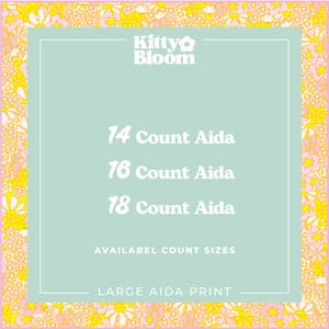 The image is a promotional graphic for a product called "Aida" from the brand "Kitty Bloom". It features a floral pattern surrounding the text and images of the product sizes available.