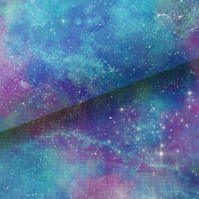 Blue Star Dust 16 x11 Galaxy Fabric, Space Pattern Print, Night Sky, Dyed Effect Aida, Stars, Universe 14/16/18 Count image 2