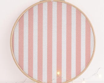 Peach Candy Stripe Aida Fabric, Vintage Cottagecore Cross Stitch Cloth, Repeat Pattern Needlework Canvas, 14ct 16ct 18ct 22ct 25ct