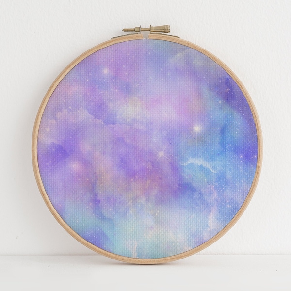 N*4 Enchanted Sky ( (16" x11”) Galaxy Fabric, Space Pattern Print,Night Sky, Dyed Effect Aida, Stars, Universe 14/16/18 Count
