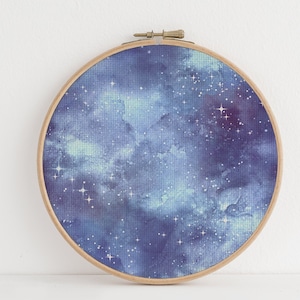Starry Blue Lapis Odyssey (16" x11") Galaxy Fabric, Space Pattern Print, Night Sky, Dyed Effect Aida, Stars, Universe 14/16/18 Count