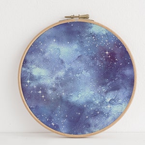 Tela de punto de cruz con estampado espacial, cielo nocturno, efecto teñido, Aida, estrellas, universo, 14/16/18 unidades, lapislázuli azul estrellado Odyssey (16" x 11")