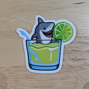 Funny Shark in a Margarita glass | Liquor sticker | Cool Margarita glass shark | drinking sticker | Bar accessories