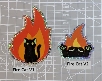 Holographic Full / Rising Fire Cats Sticker | Danger Cat | Cat Playing with Fire | Funny Fire Cat | Cute Black Cat