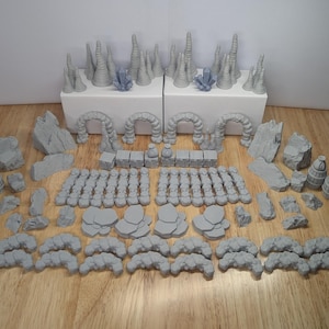 D&D Cave Bundle, DND Terrain Immersion Tabletop Rock Crystal Arch Dungeon Cave Bundle Pack | Stone Rocks | Cosplay Paint Ready