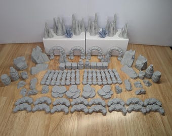 D&D Cave Bundle, DND Terrain Immersion Tabletop Rock Crystal Arch Dungeon Cave Bundle Pack | Stone Rocks | Cosplay Paint Ready