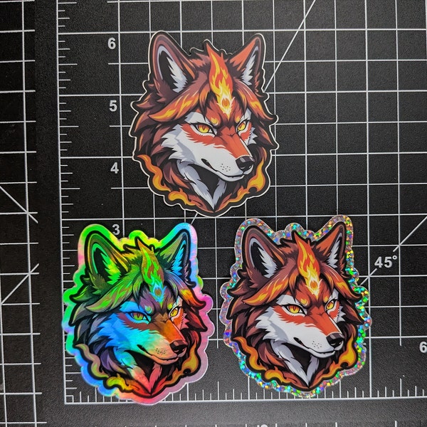 Fiery Wolf Head | Die Cut sticker | Holographic Sticker | Furry sticker | Furry wolf stickers | Furry wolf ears | Anime stickers