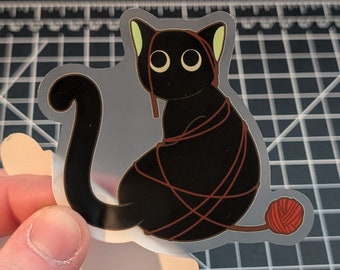 Wrapped Up In Yarn Cat sticker | Funny Knitting Cat | Fun Crocheting Sticker | Funny animal Water Bottle and Hydroflask Sticker