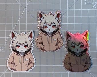 Catboy hoodie die cut sticker | holographic sticker | Anime Catboy | Furry Catboy | Hydroflask Sticker | Furry Cat ears | laptop stickers