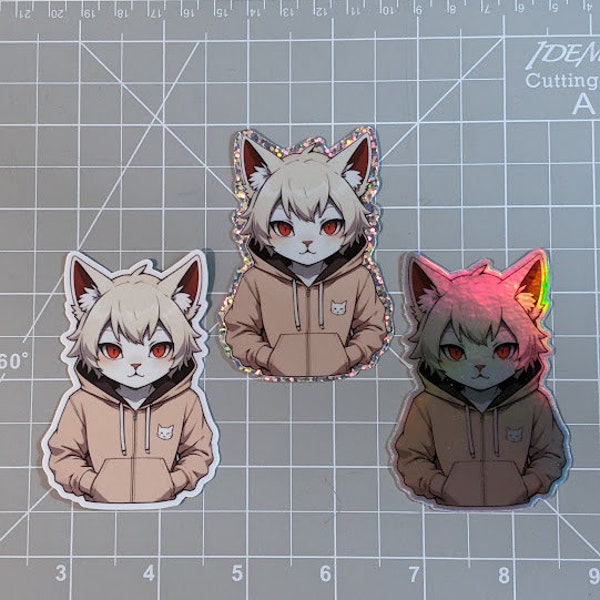 Catboy hoodie die cut sticker | holographic sticker | Anime Catboy | Furry Catboy | Hydroflask Sticker | Furry Cat ears | laptop stickers