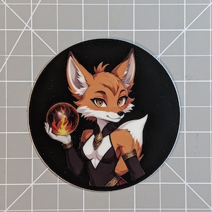 Cute Furry Fox Die Cut Sticker | Magical Fire Orb | Fox ears and tail | Canine Furry Anime Art | Furry art