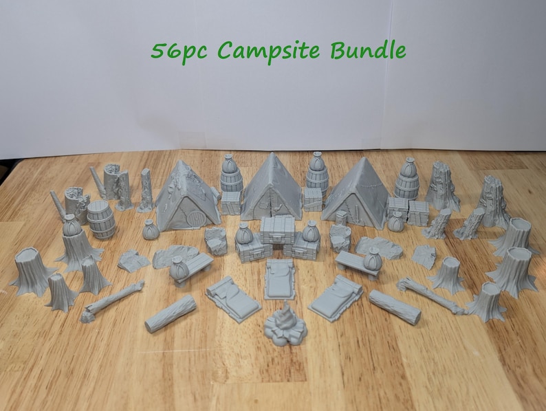 79pc/56pc/37pc/17pc D&D Camping Bundle | Outdoors | Tabletop Board Game and DND Accessories Campaign terrain Bundle Dungeons and Dragons D20 56pc Campsite Bundle