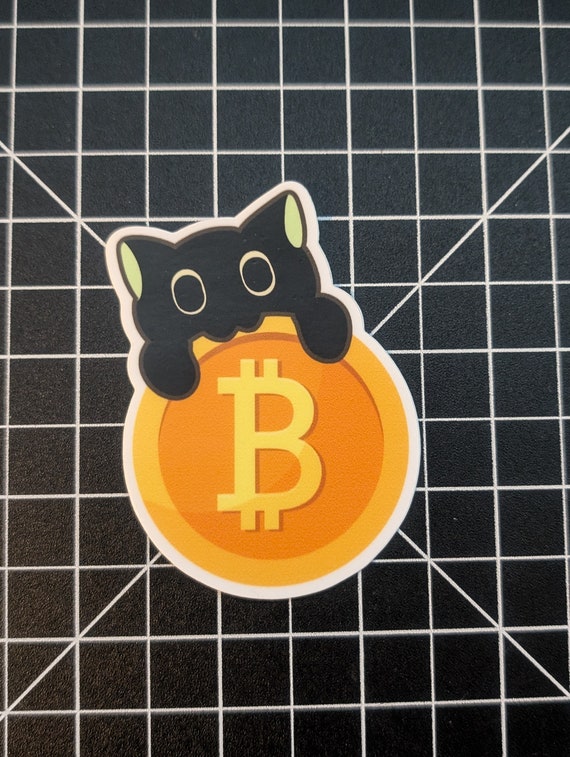 Bitcoin Cat Die Cut sticker | Crypto BTC | Funny Cryptocurrency stickers | Cute Black Cat meme sticker