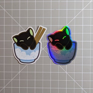 Cup Cat / Rice Bowl Sticker | Cute Black Cat | Cat in Cup | Funny Cup Cat | Holographic