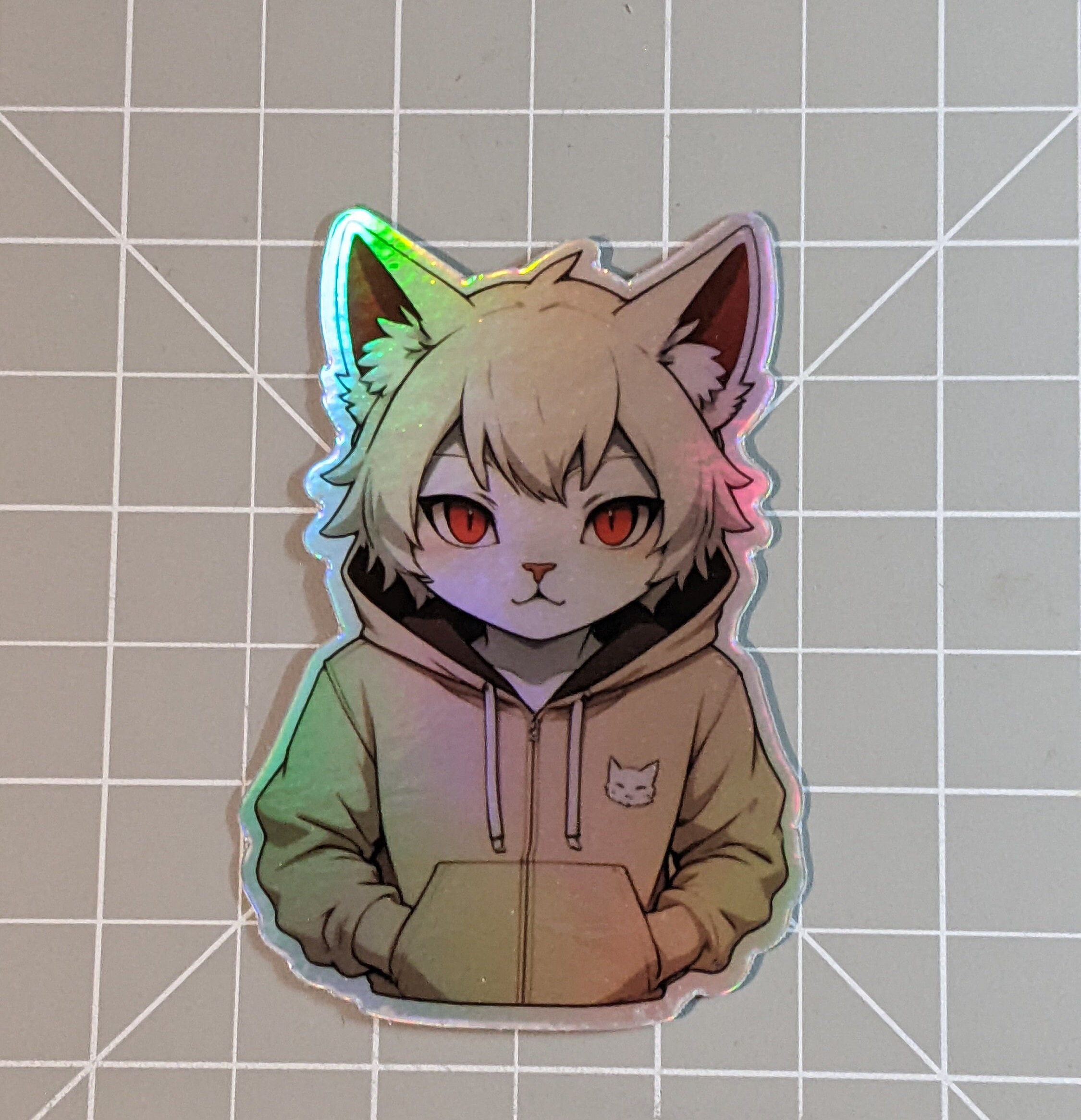 Catboy Hoodie Die Cut Sticker | Holographic Sticker | Anime Catboy ...