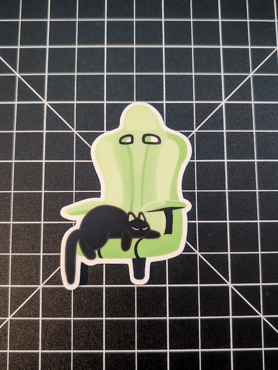 Lazy Gaming Cat Sticker | Cute Black Cat Sticker | Kawaii Cat in a Gaming Chair |  Black Cat Laptop and Notebook Sticker |