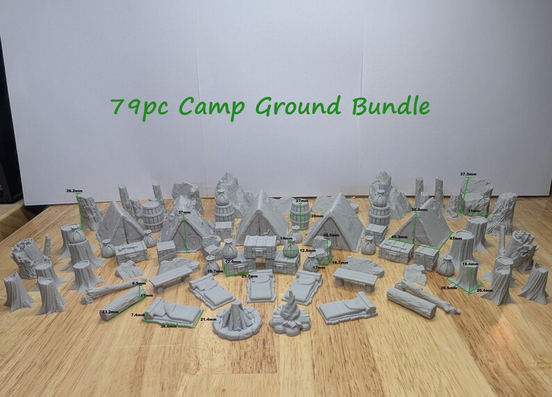 79pc/56pc/37pc/17pc D&D Camping Bundle | Outdoors | Tabletop Board Game and DND Accessories Campaign terrain Bundle Dungeons and Dragons D20 79pc Camp Ground