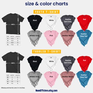 a t - shirt size chart with different colors and sizes