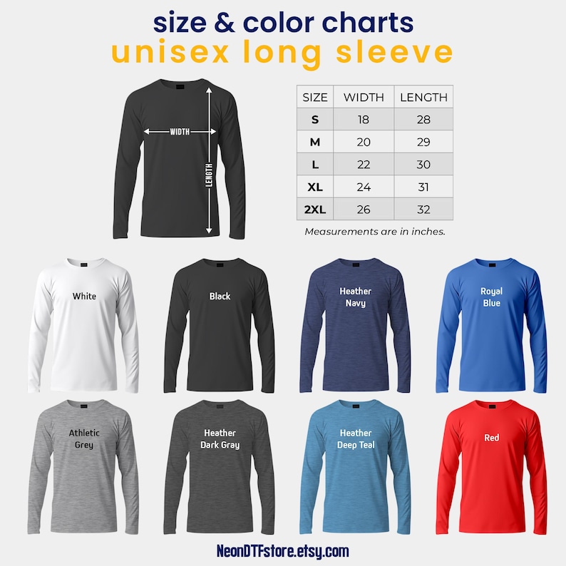 men's long sleeve t - shirt sizes and colors