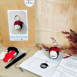 Beginner crochet kit ladybug keychain, crochet keychain, amigurumi ladybug