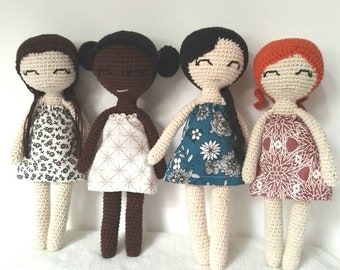 Patron crochet ma jolie poupée (crochet + couture), 1 poupée 4 coiffures, patron PDF poupée au crochet, amigurumi crochet
