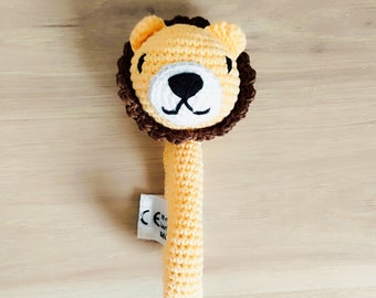 Hochet lion, lion au crochet, hochet lion nouveau né, jouet d'éveil