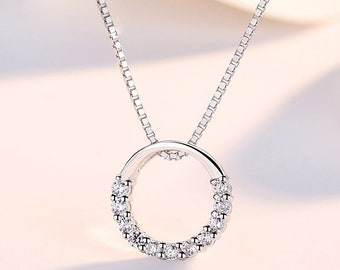 925 Sterling Silver Circle Rhinestone Necklace