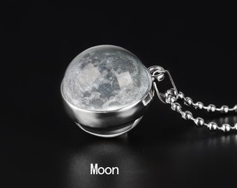 Moon necklace / Glass ball moon necklace / Double sided Moon necklace Full moon necklace