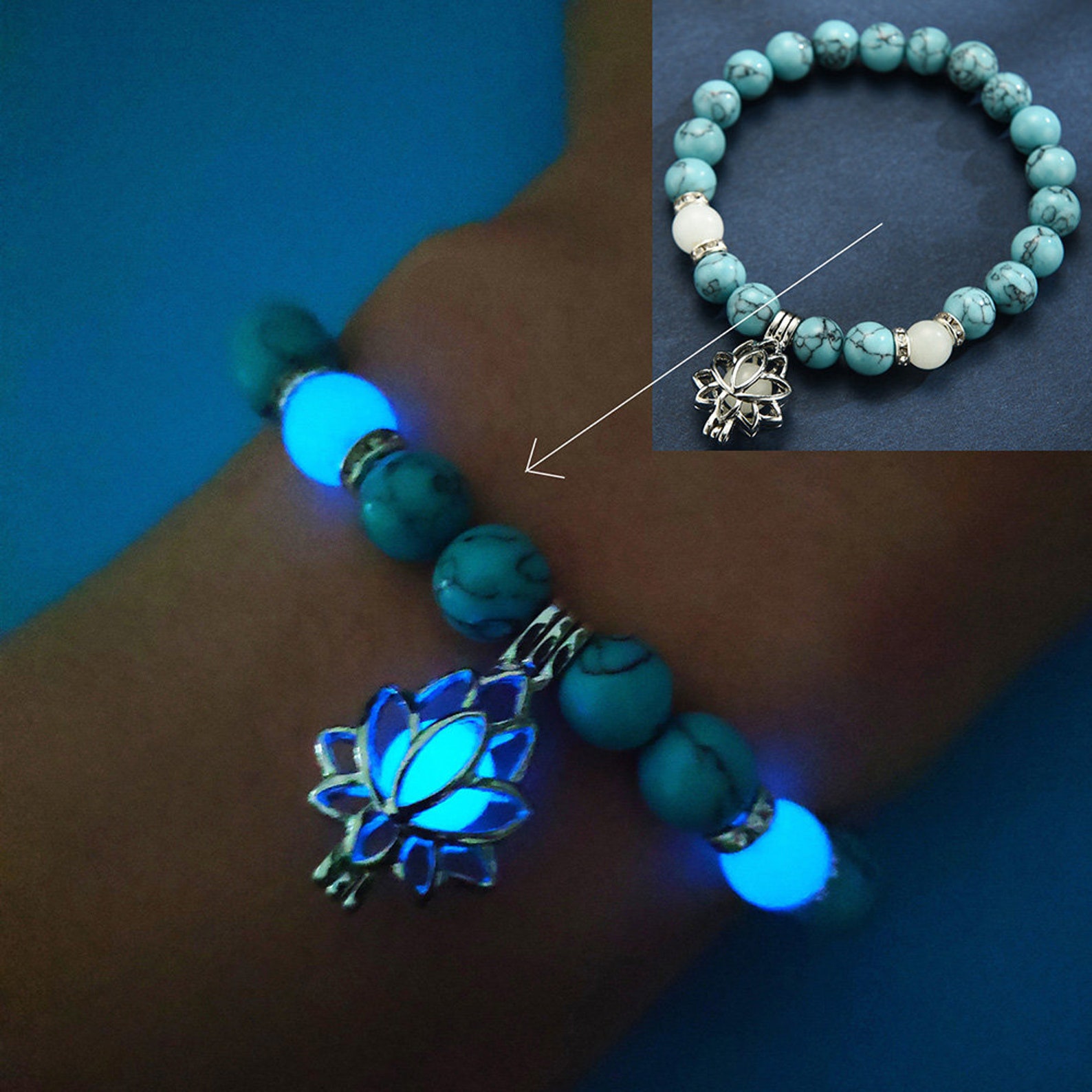Luminous Glow In The Dark Bracelet / Lotus Charm Beads Etsy