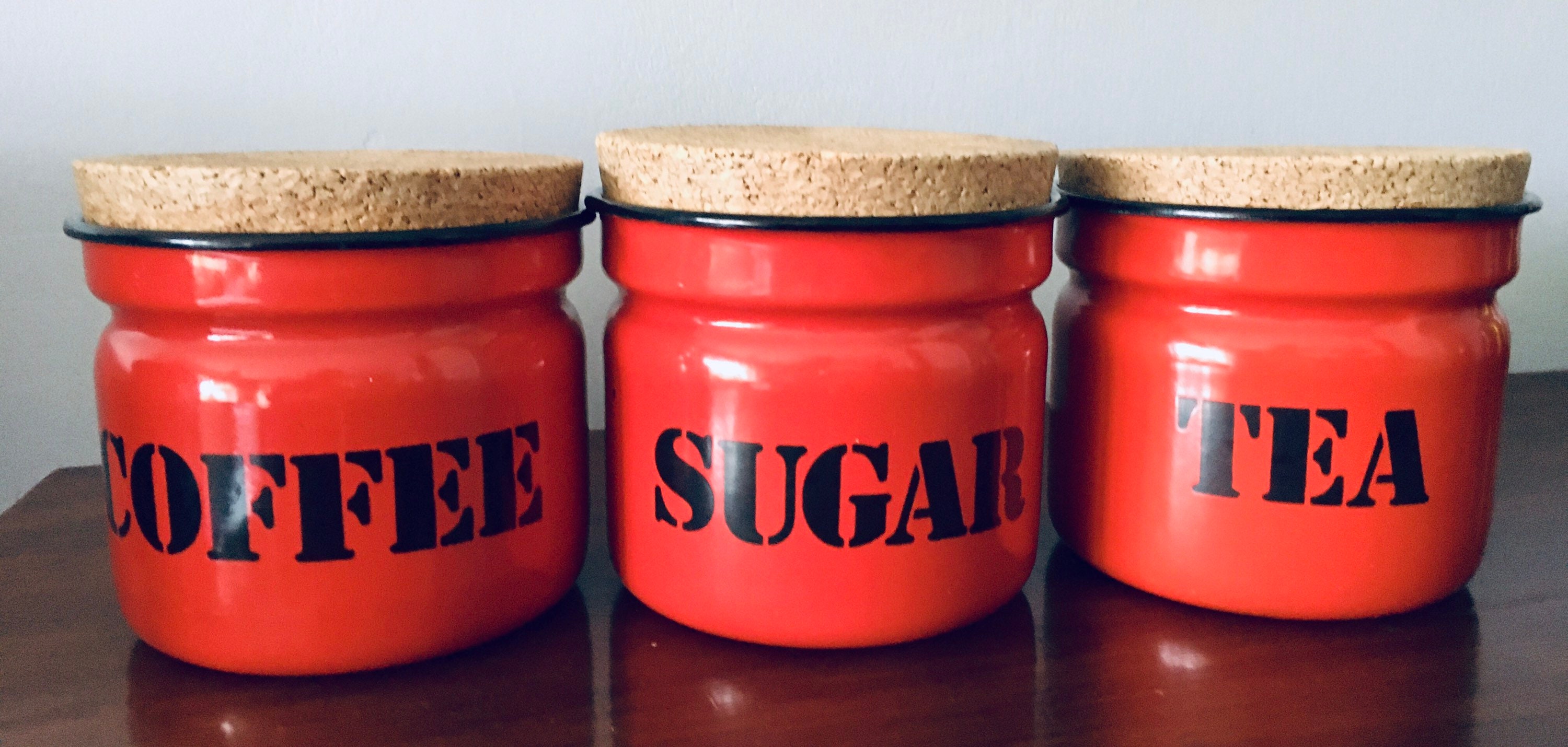 red tea coffee sugar containers
