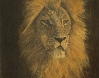 A Majestic and Realistic Lion Original oil painting on Stretched Canvas; A Lion Portrait for Wall Art that is meaningful and Beautiful.