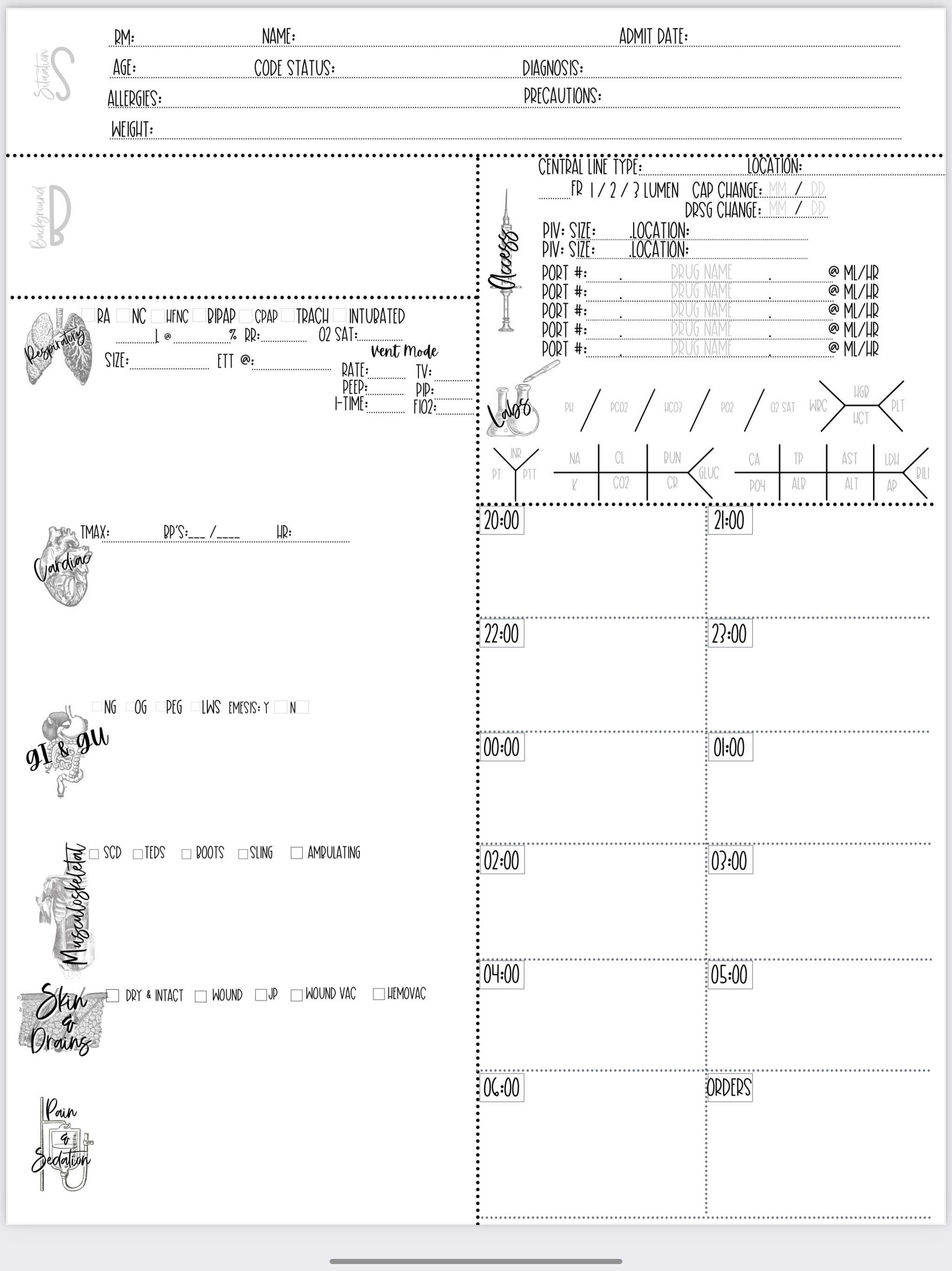 prints-single-patient-reporting-nurse-brain-sheet-printable-patient-nursing-report-sheet