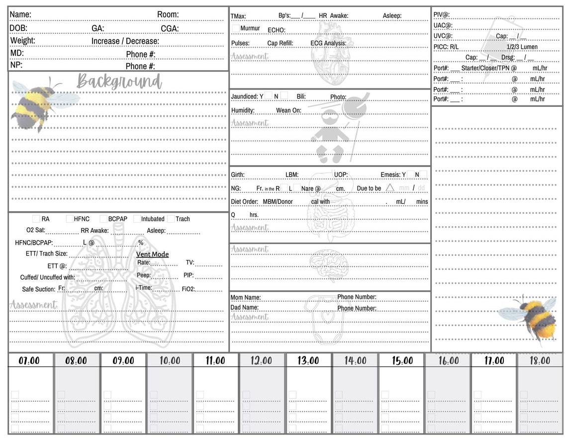 nursing-report-sheet-printable-brain-single-patient-nicu-12-etsy-italia