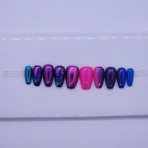Pink, Purple and Blue Press On Nails