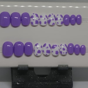 Purple Cow Print Kids Press On Nails.
