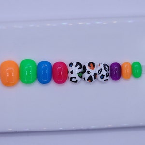 Neon Leopard Kids Press On Nails