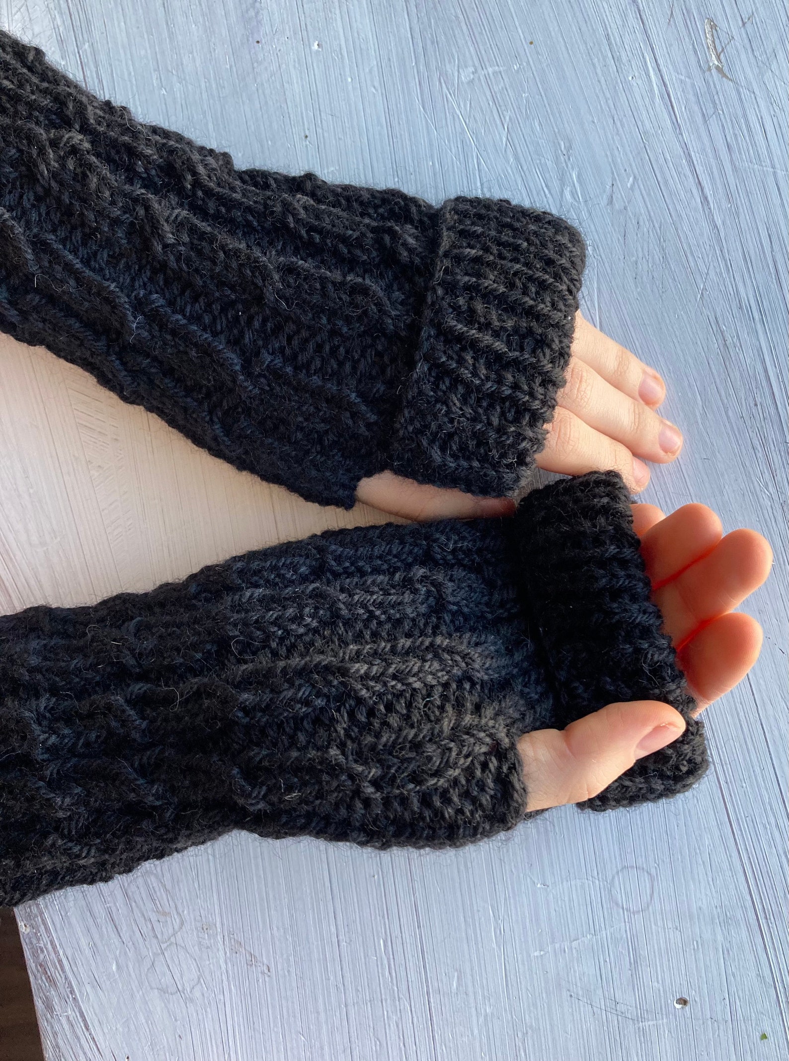 Long black fingerless gloves women Etsy
