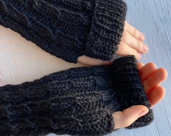 Long black fingerless gloves fingerless mittens hand warmers women