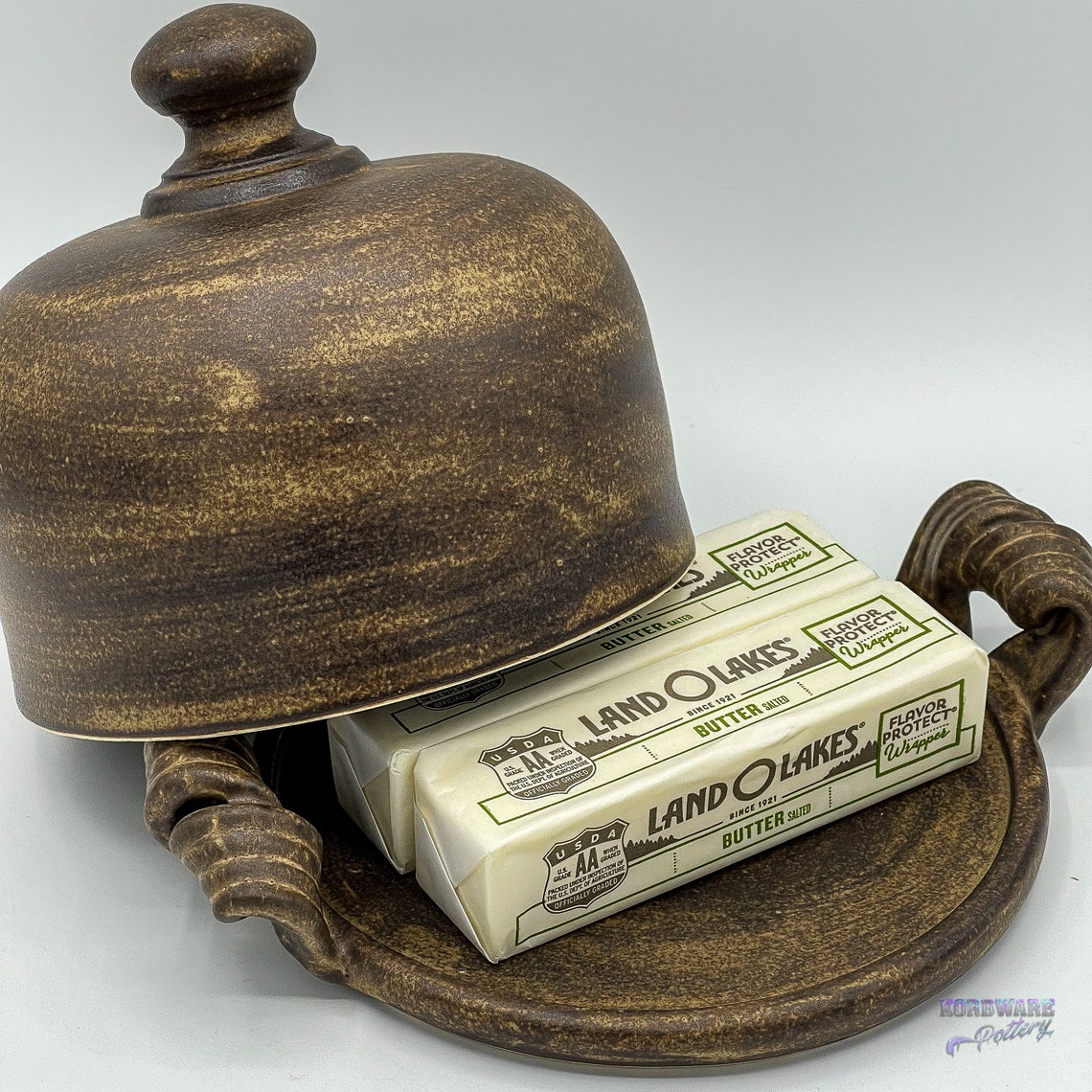 Large Round French Butter Bell Dish Textured Brown and Bronze Etsy