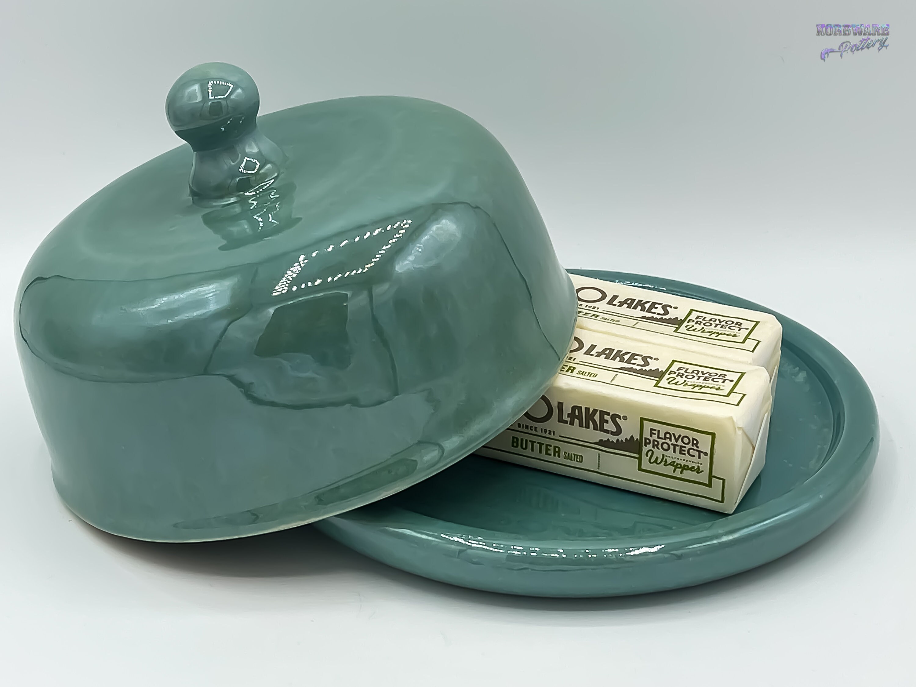 Large Round French Butter Bell Dish Iridescent Teal Shallow Etsy