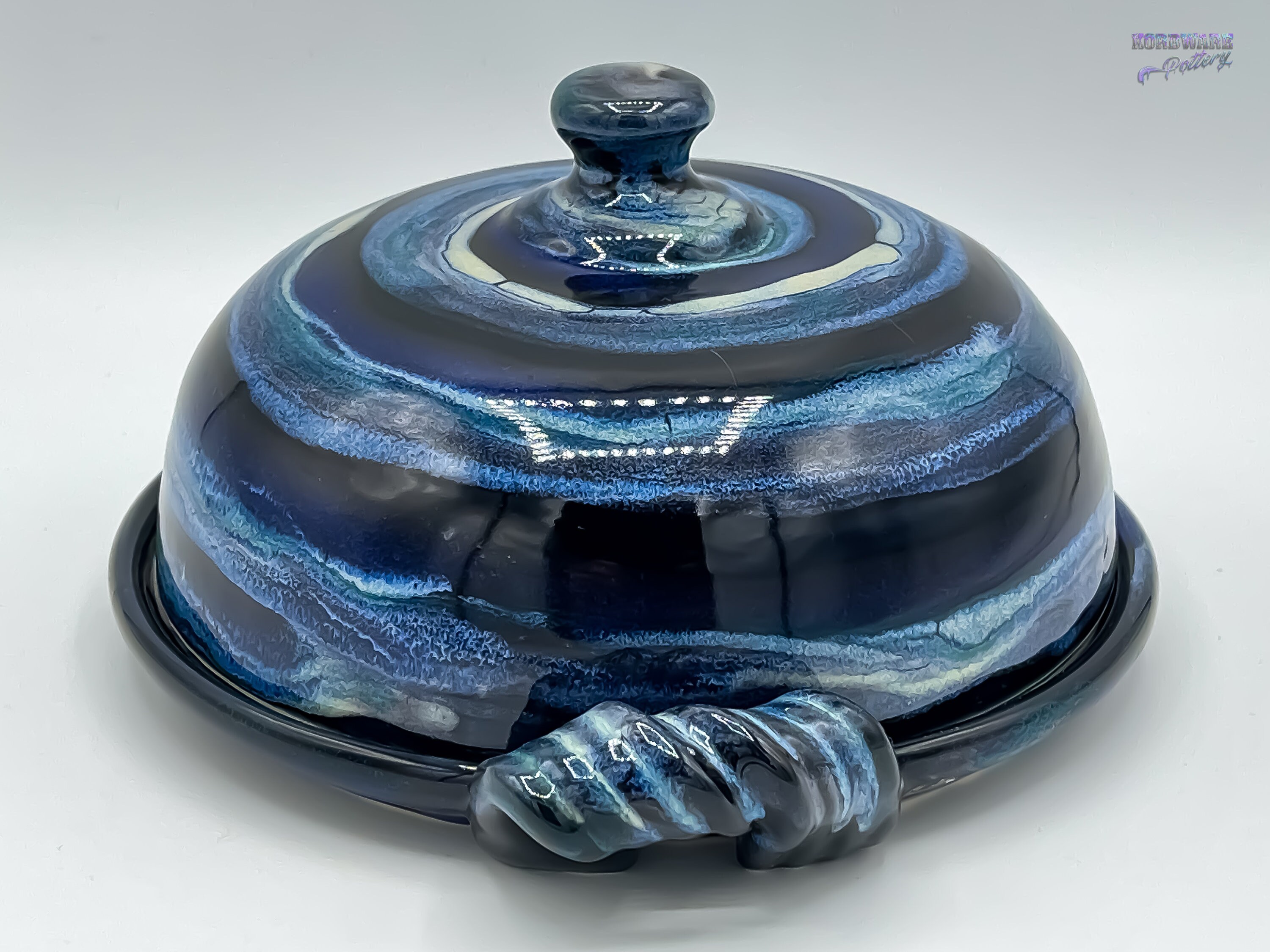 Large Round French Butter Bell Dish SWIRL Blue with Handles Etsy